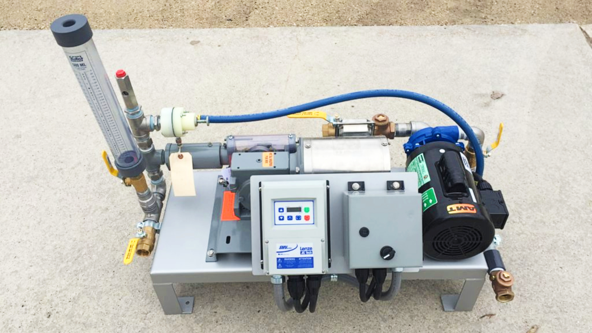 A liquid polymer dosing unit pictured at an angle from above.