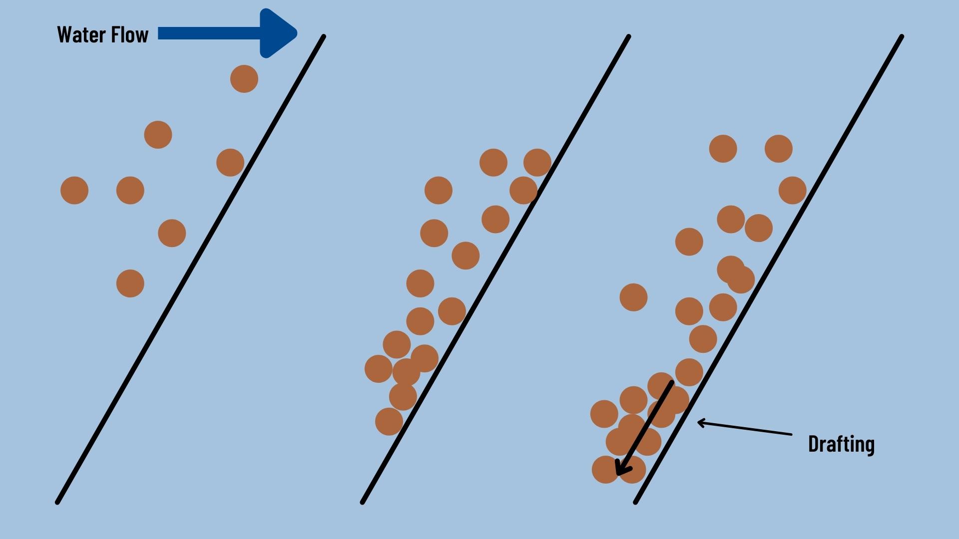 A digital drawing showing the build of particles on a lamella plate to display drafting.